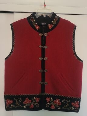 Icelandic Design Embroidered Boiled Wool Vest - Size XL - Excellent Condition